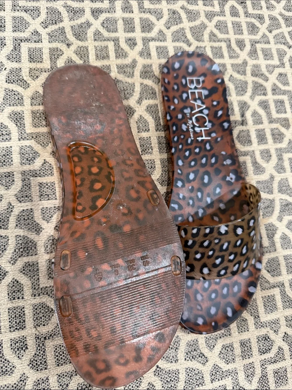 Leopard Print Slide Sandals - Brown